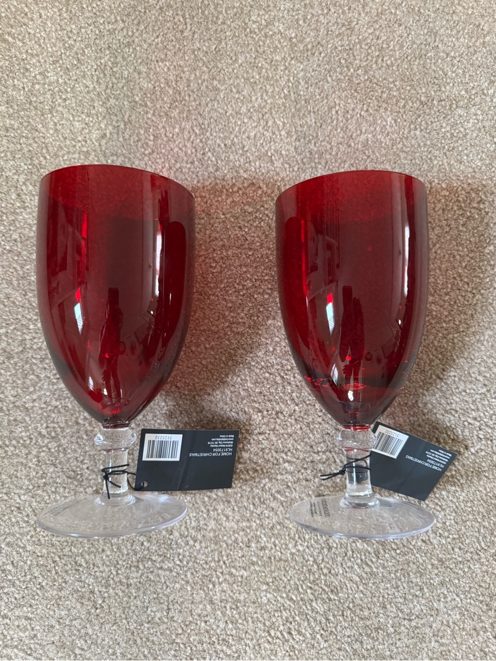 Set of Two Ruby Red Stemmed Glasses